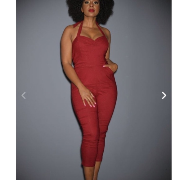 UNIQUE VINTAGE Marcel Halter Pin-Up Jumpsuit Pansuit Burgundy • size 3X NWT - Picture 2 of 4